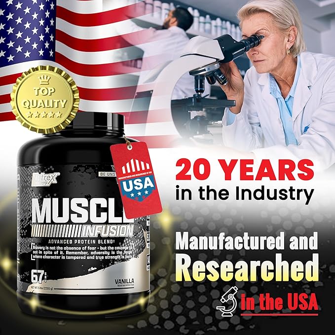 Nutrex Research Vanilla Whey Protein Powder | 5 Ib Tub of Isolate Protein | w/EAA &amp Hi BCAA for Muscle Gain | Muscle Builder for Men &amp Women | Sports Nutrition | Delicious Taste and Texture