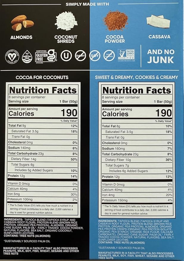 TRU_bar Plant Based Protein Bar Sweet &amp Dreamy Cookies &amp Creamy and Cocoa for Coconuts 16 Count 1.76 oz Bars No Gluten 1 pack