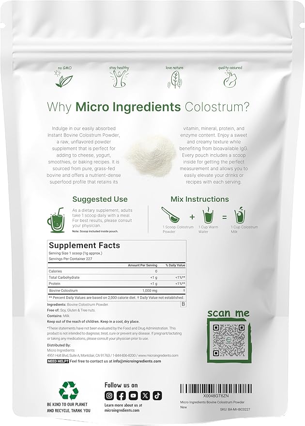 Micro Ingredients Vitamin D3 10000iu + K2 200mcg Coconut Oil Softgels &amp Instant Colostrum Powder Bundle 2 Pack | Essential Sunshine Vitamins | Grass-Fed Bovine Mother’s First Milk