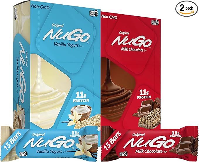 NuGo Original Variety Vanilla Yogurt 15 bars &amp Chocolate 15 bars 11g Protein Gluten Free 30 Count