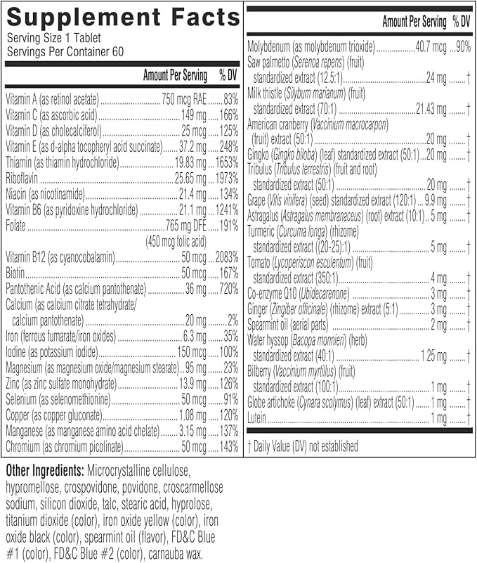 Swisse Daily Multivitamin for Men 50 and Over | 39 Vitamins Antioxidants and Minerals + Adaptogens | Energy &amp Immune Support | Mens 50+ Multivitamins Supplement | 60 Tablets