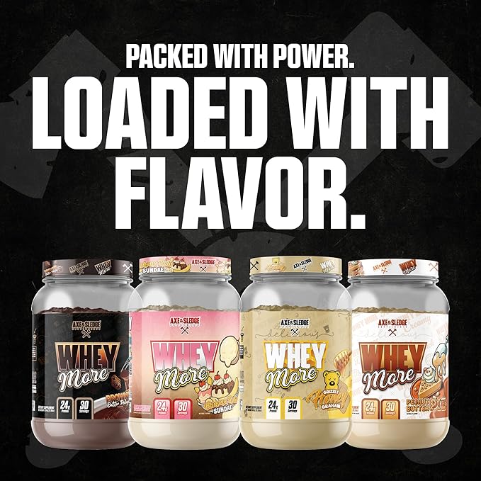 Axe &amp Sledge WHEY More Premium Protein Blend | 24g Protein Whey Concentrate &amp Isolate | Prebiotic Fiber for Enhanced Absorption | Banana Split Sundae