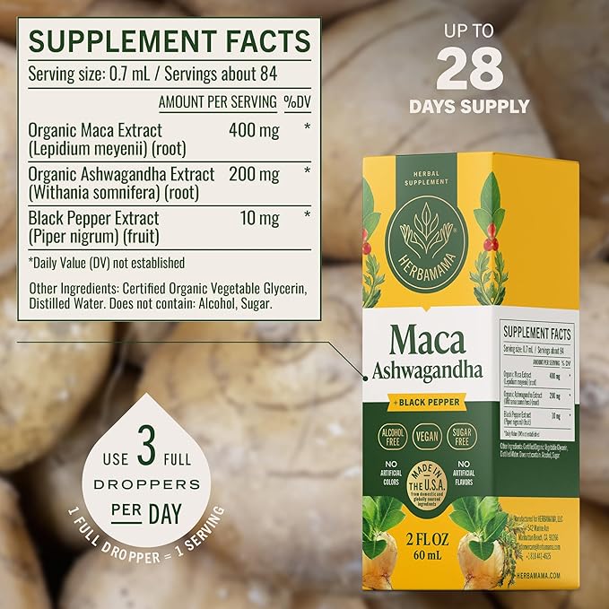 HERBAMAMA Ashwagandha Maca Drops - Vegan Mood Support &amp Overall Well-Being with Ashwagandha and Maca Root Extract Tincture - Non-GMO Alcohol &amp Sugar-Free Women &amp Men Support Supplement 2