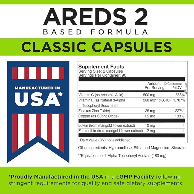 Viteyes AREDS 2 Eye Vitamins Classic Macular Support Allergen Free Capsules with Natural Vitamin E Vitamin C Zinc Copper Lutein &amp Zeaxanthin Eye Doctor Trusted Manufactured in The USA 18
