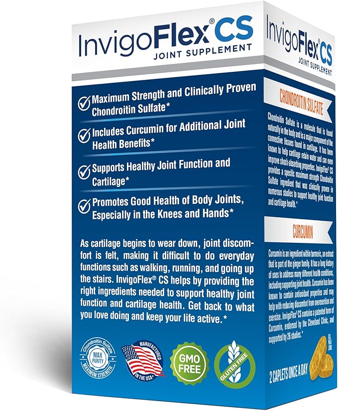 INVIGOFLEX® CS - Chondroitin Sulfate with Turmeric Curcumin Non GMO for Knee Hand Back &amp Hip Premium Joint Supplement