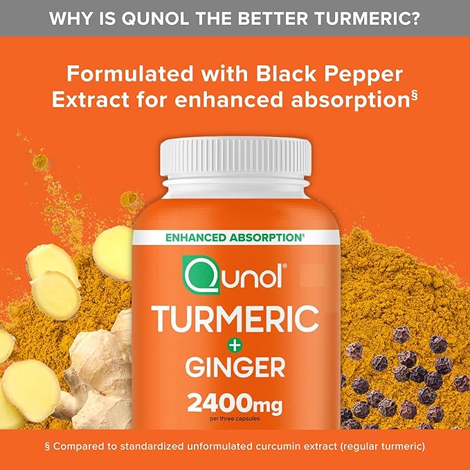 Qunol Turmeric Curcumin with Black Pepper &amp Ginger 2400mg Turmeric Extract with 95% Curcuminoids Extra Strength Supplement Enhanced Absorption Joint Support Supplement 105 Count