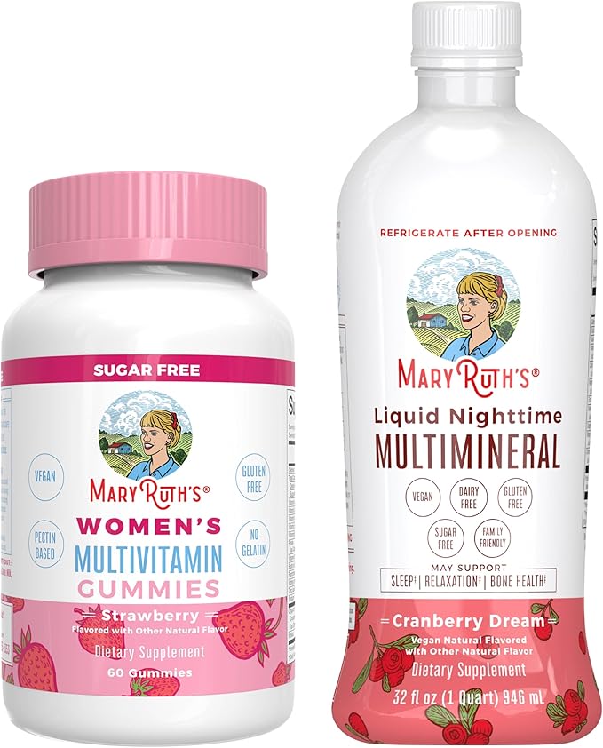 MaryRuth's Multivitamin Gummies for Women (Strawberry) &amp Liquid Nighttime Multimineral (Cranberry) | Clean Label Project Verified® | Vegan | Beauty Bedtime &amp Overall Health