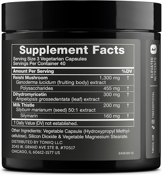 Toniiq Ease with DHM - Full Liver Support for a Night Out - 120 Capsules - 50x Super Concentrated Extract