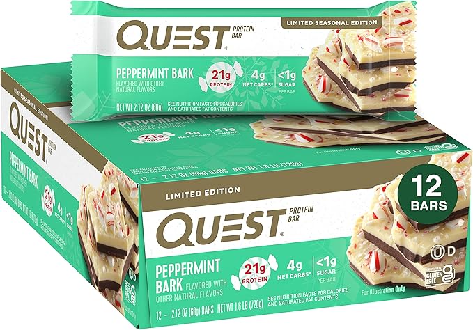 Quest Nutrition Crispy Cookies &amp Cream Hero Protein Bar 18g Protein 1g Sugar 3g Net Carb &amp Peppermint Bark Protein Bar 21g Protein 4g Net Carb 1g Sugar Gluten Free