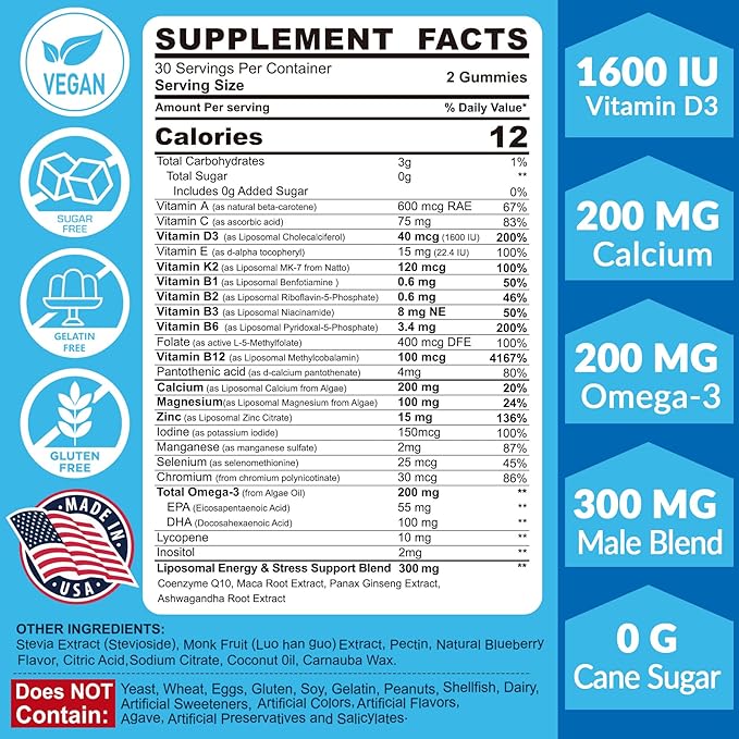 Sugar Free Mens Multivitamin Gummies 120 Count + Calcium Gummies 60 Count