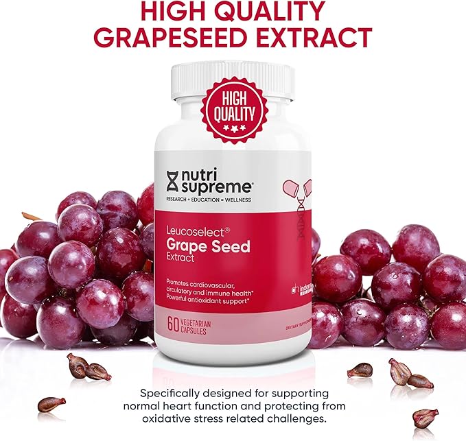 Nutri Supreme Grapeseed Extract Leucoselect Polyphenols for Super Antioxidant Support Cardiovascular Health Kosher Certified 60 Capsules