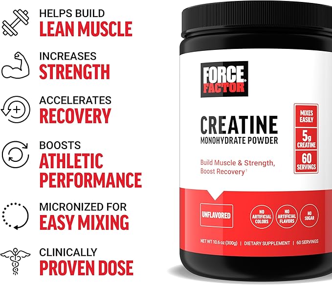 Force Factor Creatine Powder 60 Servings and Vitamin B Complex 60 Capsules Bundle for Muscle Gain Strength Energy and Faster Recovery