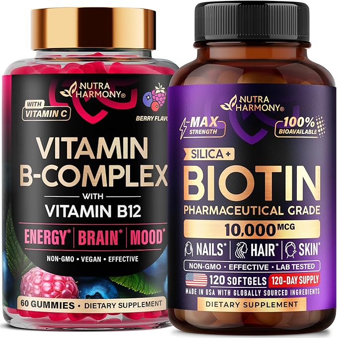 NUTRAHARMONY Vitamin B-Complex Gummies &amp Biotin with Silicon Softgels