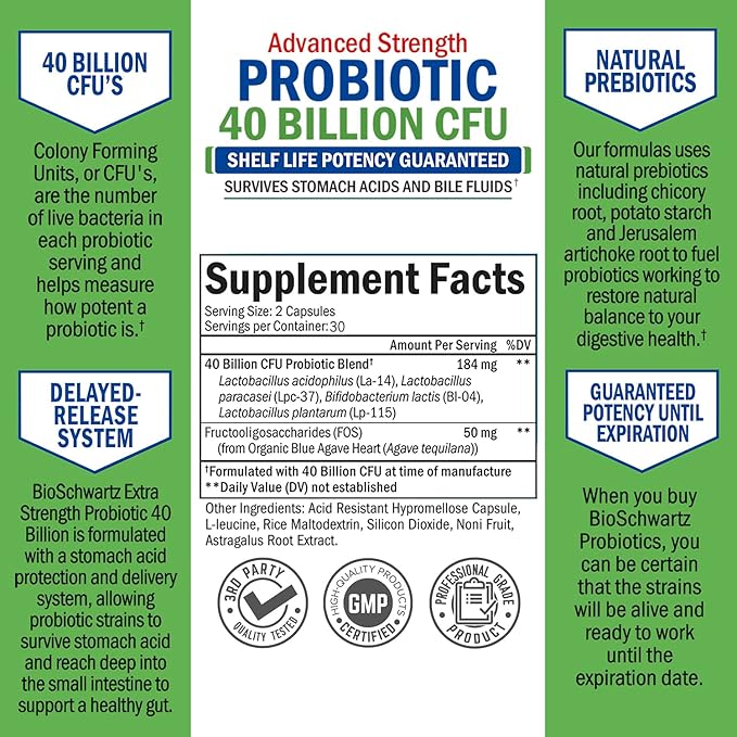 40 Billion CFU Daily Probiotic Supplement (1 Month Supply) Plus Turmeric Curcumin with Black Pepper Extract 1500mg Complex (1 Month Supply)