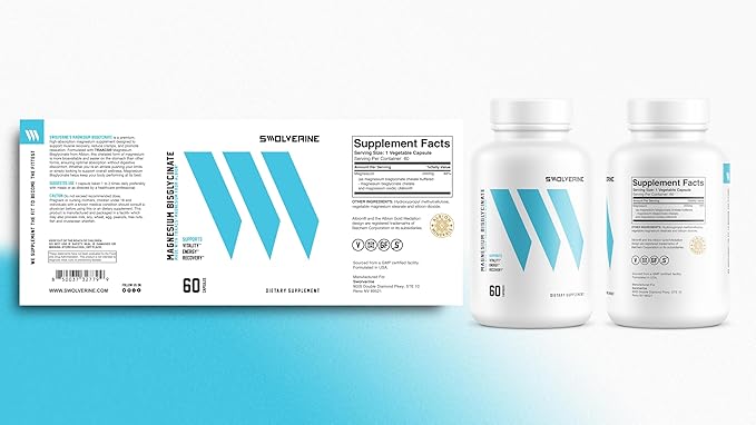 Swolverine® Magnesium Bisglycinate 200mg – TRAACS® Chelated Magnesium from Albion® | Highly Absorbable Gentle on Stomach (60 Servings (Pack of 1))