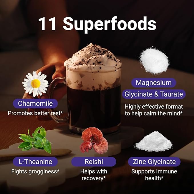 MoonBrew Nighttime Magnesium Hot Cocoa Jar Natural Sleep Aid Drink Mix for Adults - Calming Melatonin-Free Sleep Support - Sleepy Hot Chocolate Powder with L-Theanine Chamomile &amp Zinc Glycinate