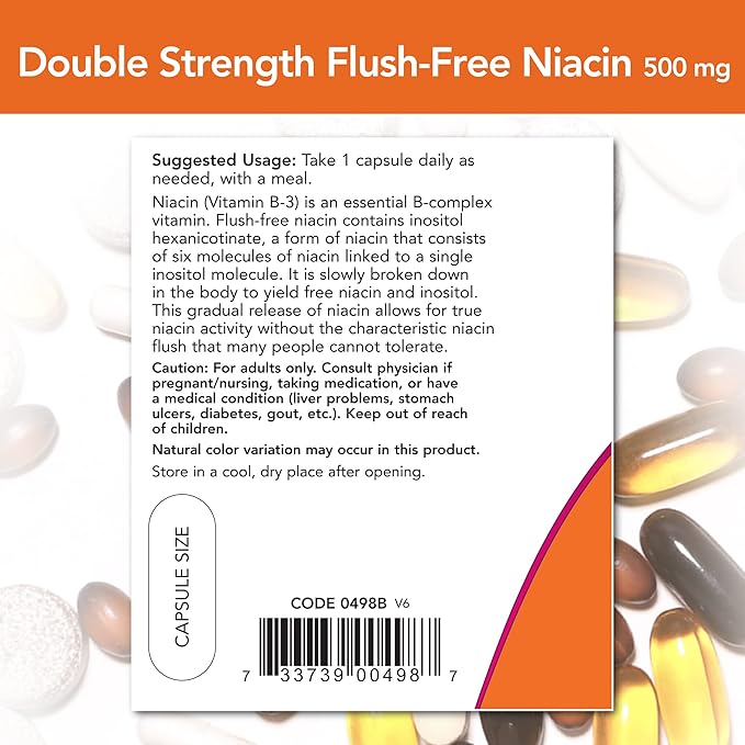 NOW Foods Flush Free Niacin Double Strength 640mg 90 vcaps (Pack of 2)