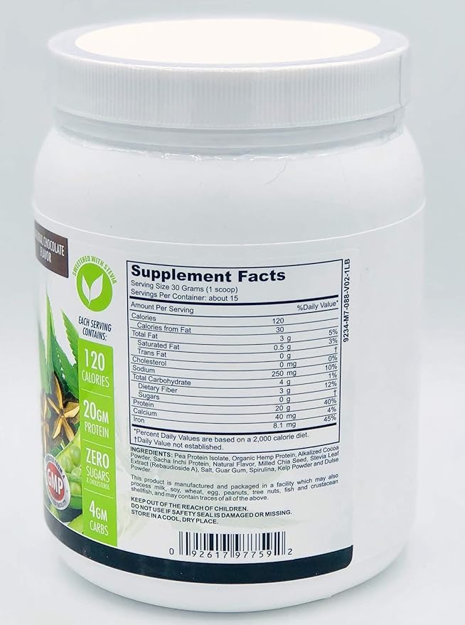 Protein Powder 16 oz 454 Grams Naturals Chocolate Flavor Protein Providing Healthy Body Gluten Free Made in USA FDA Registered Facility