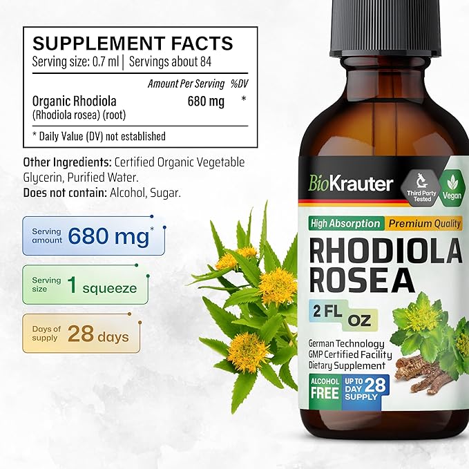 BIO KRAUTER Ashwagandha Tincture 2 Fl. Oz. &amp Rhodiola Rosea Tincture 2 Fl. Oz.