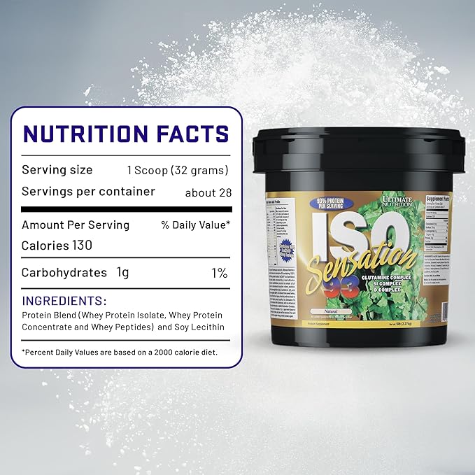 Ultimate Nutrition Whey Protein Isolate Powder with Glutamine Complex ISO Sensation 93 - Whey Protein Powder with Added Colostrum for Enhanced Recovery Immunity &amp Gut Health - Natural 5lbs