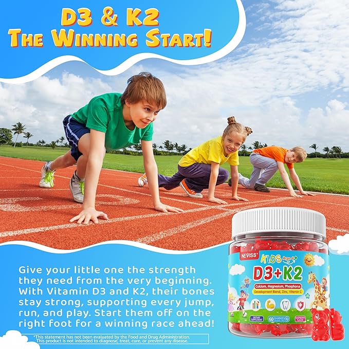 Kids Vitamin D3 K2 Gummies 2 Pack + Zinc and Magnesium Supplement 2 Pack