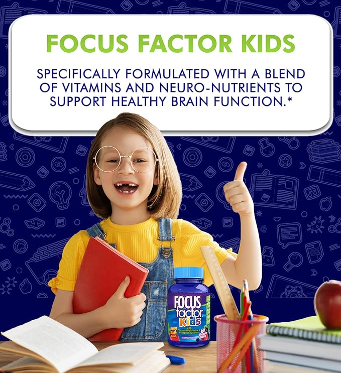 Focus Factor Adults Extra Strength 120 Count - Brain Supplement for Memory &amp Kids Complete Daily Chewable Vitamins: Multivitamin &amp Neuro Nutrient (Brain Function) w/Vitamin B12 C D3-60 Coun