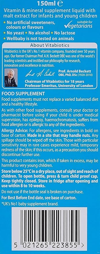 WELLBABY Vitabiotics Multi-Vitamin Liquid - Immune System Multivitamin for Infants and Babies Ages 6 Months to 4 Years - 150mL (Pack of 2)