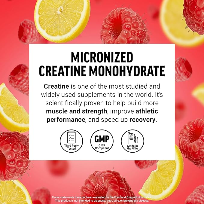 Force Factor Creatine Monohydrate Powder 5g Micronized Dose to Support Muscle Growth Strength Recovery Cognitive Health &amp Working Memory Raspberry Lemonade 100 Servings