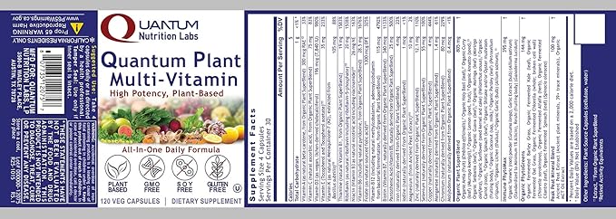 QNL Quantum Plant Multi-Vitamin - Complete Multivitamin - Immune Support for Adults - Natural Multivitamin for Men &amp Women - 120 Plant-Source Capsules
