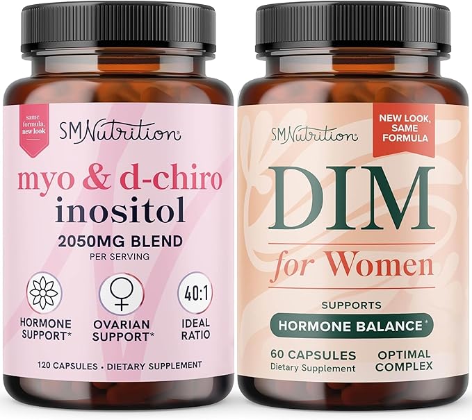 SMNutrition Women's DIM Supplement &amp Myo-Inositol &amp D-Chiro Inositol | Hormone Balance Bundle with 40:1 Ratio (30 Servings) and 250mg DIM Supplement for Women Complex (60 Servings)