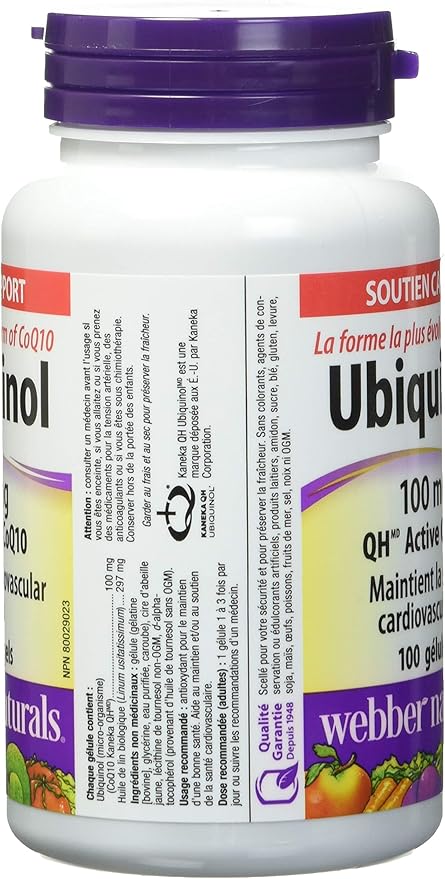 Webber Naturals Ubiquinol 100mg QH Active CoQ10 100 softgels