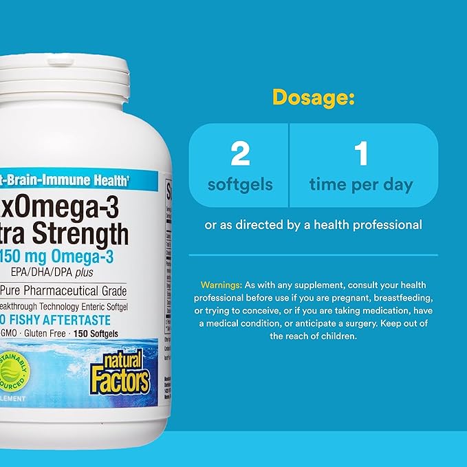 Natural Factors RxOmega-3 Ultra Strength - Brain &amp Heart Health Support - Eye Health Supplement with EPA &amp DHA - Supplement with Omega-3 Fatty Acids - 150 Softgels (75 Servings)