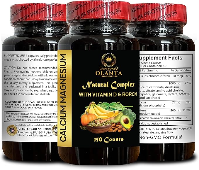 Daily Calcium Magnesium – Optimized Nutrient Blend for Vitality - Balanced Mineral Levels Phosphorus Supplements Calcium Magnesium Supplement - 2 Bottles 200 Capsules