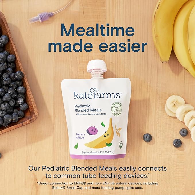 KATE FARMS Organic Pediatric Blended Meal Bananas and Blueberries 8g protein organic whole foods oral or tube feed nutrition Gluten Free Non-GMO 8.45 oz (12 Pack)