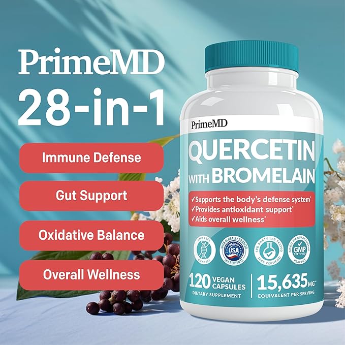 27-in-1 Hair Skin and Nails Vitamins (6810mg) w/Biotin and Collagen Hair Growth Vitamins with Probiotics and Saw Palmetto 90 ct - 28-in-1 Quercetin with Bromelain for Daily Immune Defense (120ct)