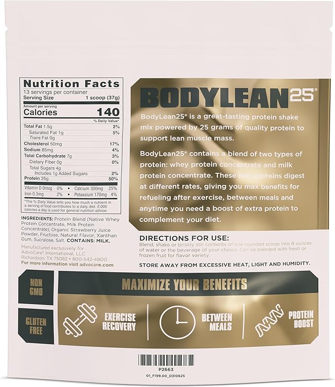 AdvoCare BodyLean25 - Protein Powder with Whey Protein Isolate - Supports Muscle Building &amp A Lean Body - Offers Energy Support* - Strawberry 13 Servings