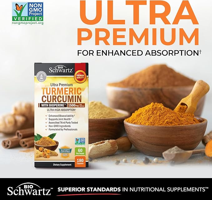 Turmeric Curcumin with Black Pepper Extract 1500mg Complex (2 Month Supply) Plus Advanced Strength Pre and Probiotics Supplement with Digestive Enzymes (2 Month Supply)