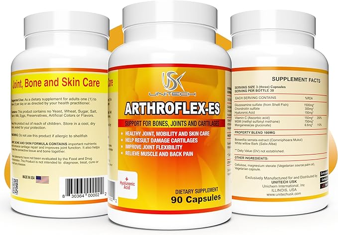 USK ARTHROFLEX-ES | Joint Support Supplement | Natural Formula with Glucosamine Chondroitin MSM and Turmeric | Supports Comfort and Flexibility | 60 Capsules