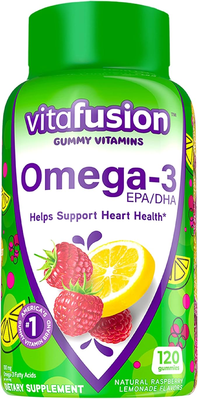 Vitafusion Probiotic Gummy Supplements Raspberry Peach and Mango Flavors &amp Omega-3 Gummy Vitamins Berry Lemonade Flavored Heart Health Vitamins(1) with Omega
