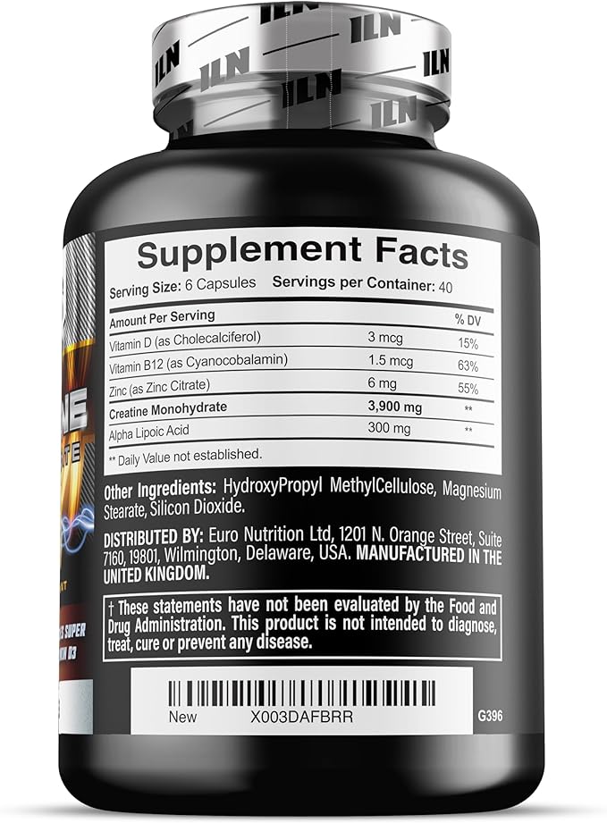Iron Labs Nutrition Creatine Monohydrate (240 Capsules) - 3900mg Per Serving - Unflavoured Capsules - High Strength Creatine for Men &amp Women