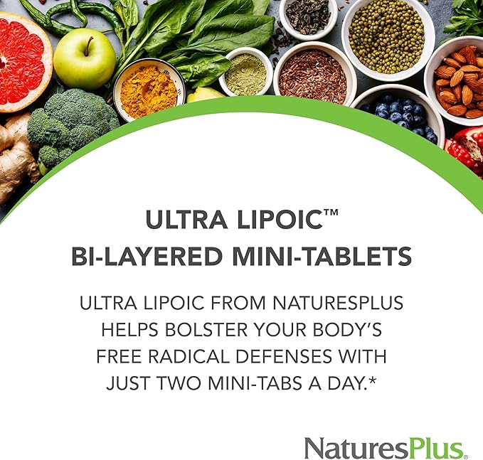 NaturesPlus Ultra Lipoic - 60 Bi-Layered Mini-Tabs - Supports Free Radical Defenses with Probiotics Nutrients &amp Whole Food Concentrates - Gluten Free - 30 Servings