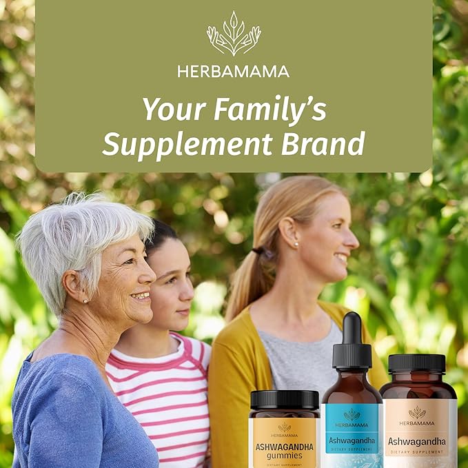 HERBAMAMA Herbal Liquid Drops Kit - Bundle of Ashwagandha Root Extract &amp Turmeric with Black Pepper Tincture 2 fl oz - Vegan Non-GMO Sugar &amp Alcohol-Free - 2 Pack