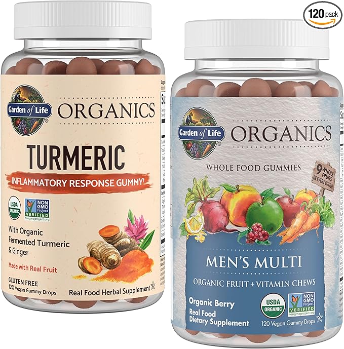 Garden of Life Organics Turmeric Inflammatory Response Gummy &amp Organics Men's Gummy Vitamins Berry 120 Count