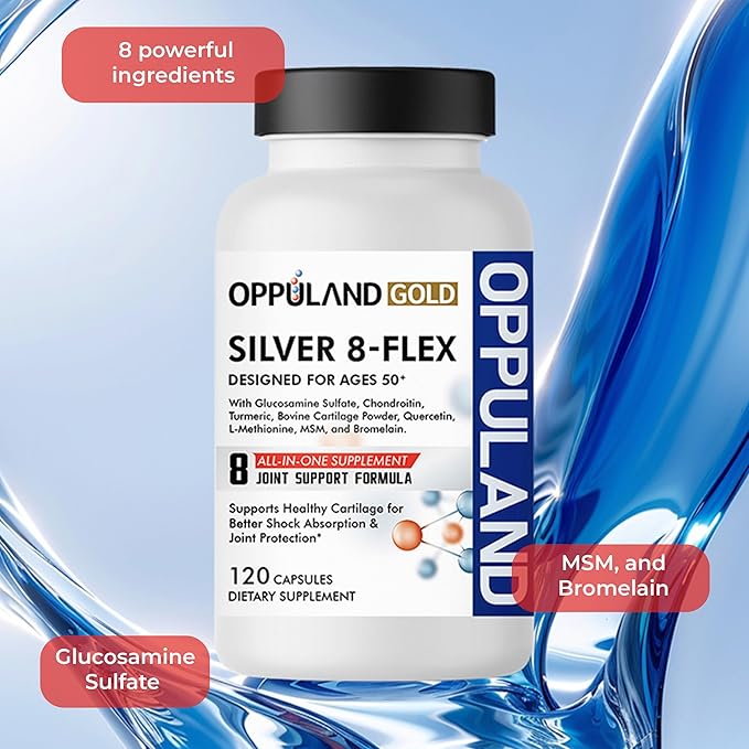 Silver 8 Flex - Joint Support Supplement for Men &amp Women - Glucosamine Chondroitin MSM Complex for Knee Hip and Movement Health - Nutritional Advanced Formula for Ages 50+ - 120 Capsules