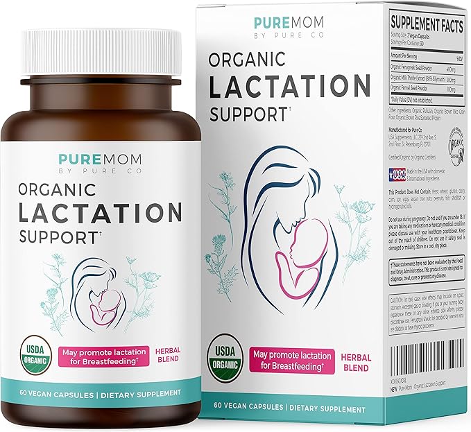 USDA Organic Lactation Supplement - Increase Milk Supply with Herbal Breastfeeding Support - Aid for Mothers - Organic: Fenugreek Seed Fennel &amp Milk Thistle - 60 Vegan Capsules (No Pills or Cooki
