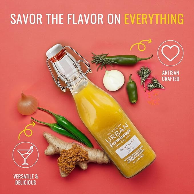 The Urban Farmhouse Co Organic Vinegar Shrub – Ginger Lemon 9 oz Bottle – Small Batch Drinking Vinegar with Apple Cider Vinegar &amp Fresh Citrus – Cocktail Mixer Gut Health Tonic No Sugar Added