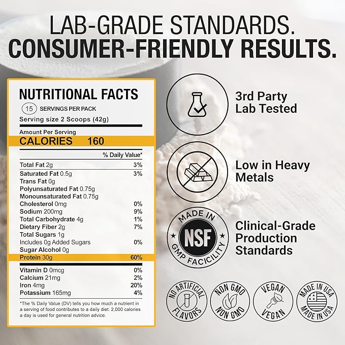 Plant-Based Protein Powder for Men and Women – 30g Complete Plant Protein and 3g Leucine Zero Bloat Delicious Taste and Smooth Texture Madagascar Vanilla 15 Servings - Scoop Not Included