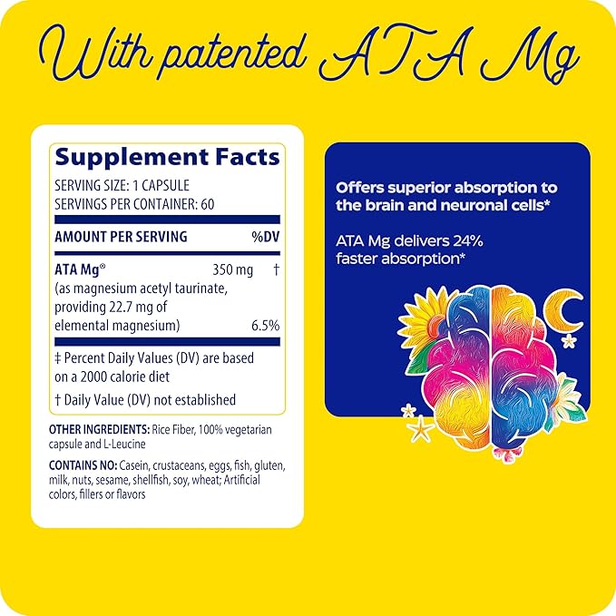 Enzymedica Magnesium Mind with ATA Mg 24% Faster Absorption High-Bioavailability Magnesium for Sleep Stress &amp Cognition 60 Count