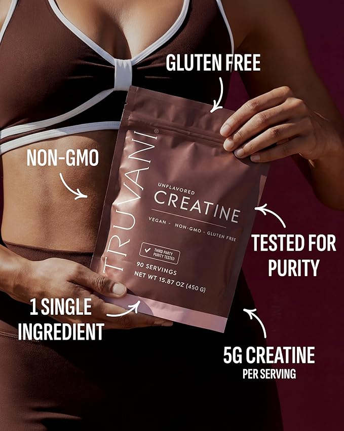 Truvani Creatine Monohydrate Powder | 5g Pure Creatine Per Serving | Third Party Tested | 90 Servings | Supports Strength and Cellular Energy | No Fillers | Women and Men