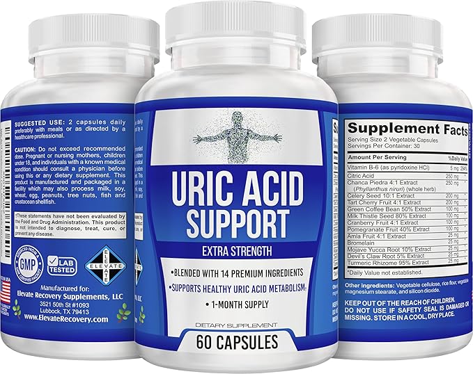 Uric Acid 14-in-1 Support Supplement | 1-Month Supply | Uric Acid Health Supplements | 60 Capsules